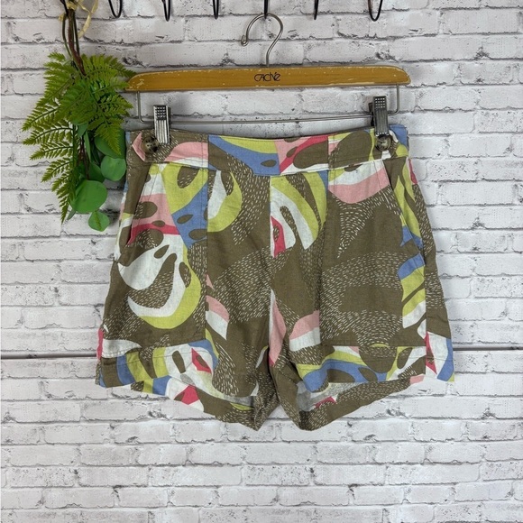 Hering Linen Blend Abstract Brown Shorts - Picture 1 of 5